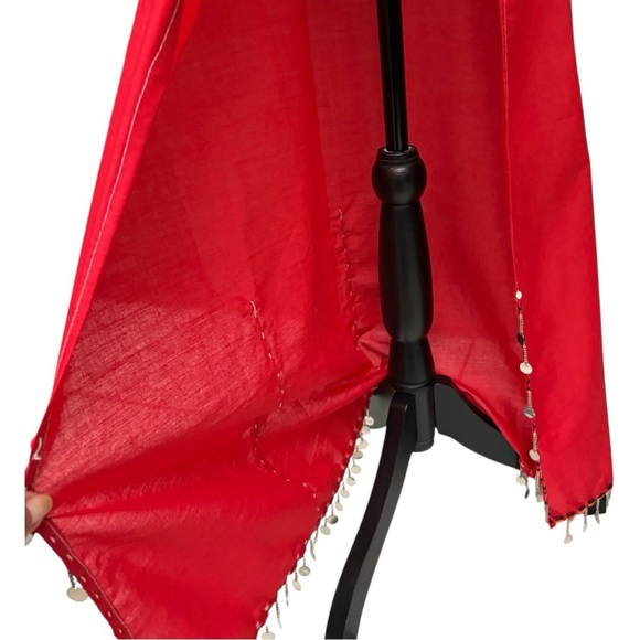 Handmade Red Beaded Coin Trim Wrap Skirt Cape OS Costume Boho Festival Sarong - Picture 5 of 12